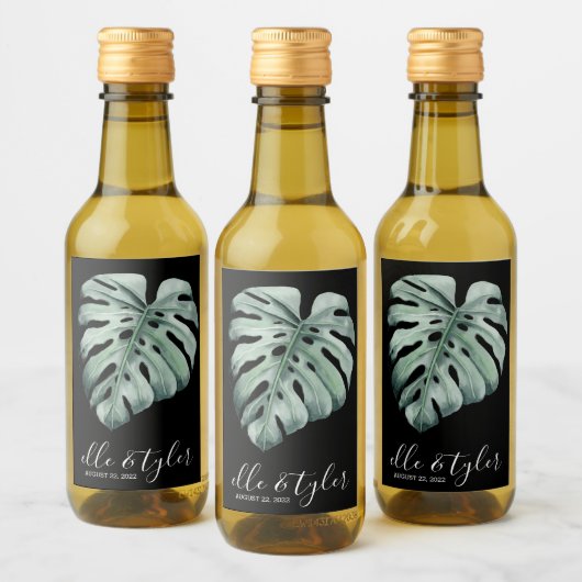 Monstera Leaf Wedding Mini Weinflasche Etikett (Flaschen)