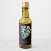 Monstera Leaf Wedding Mini Weinflasche Etikett (Vorderseite)