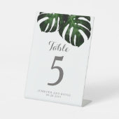 Monstera Leaf Wedding Tischnummer Pedestal Sign Sockelschild (Vorderseite)