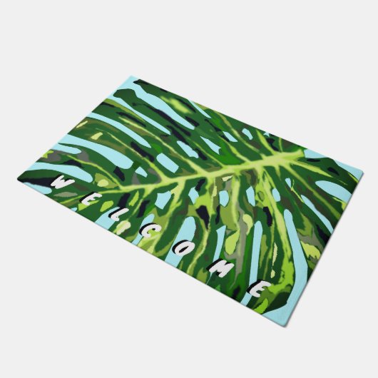 Monstera Leaf Welcome Doormat Fußmatte (Schrägansicht)