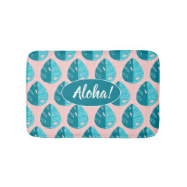 Monstera Leaves - Blue and Pink Badematte