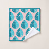 Monstera Leaves - Blue and Pink Badhandtuch Set (Waschlappen)