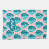 Monstera Leaves - Blue and Pink Geschirrtuch (Horizontal)