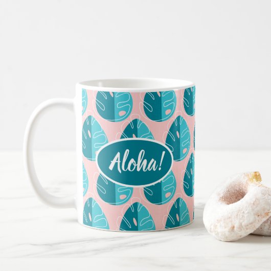 Monstera Leaves - Blue and Pink Kaffeetasse (Mit Donut)