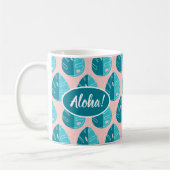Monstera Leaves - Blue and Pink Kaffeetasse (Links)