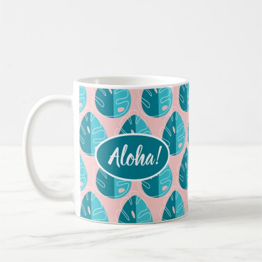 Monstera Leaves - Blue and Pink Kaffeetasse (Links)