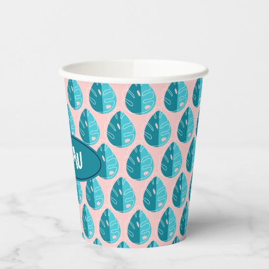 Monstera Leaves - Blue and Pink Pappbecher (Links)