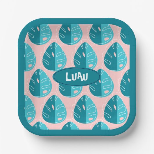 Monstera Leaves - Blue and Pink Pappteller (Vorderseite)