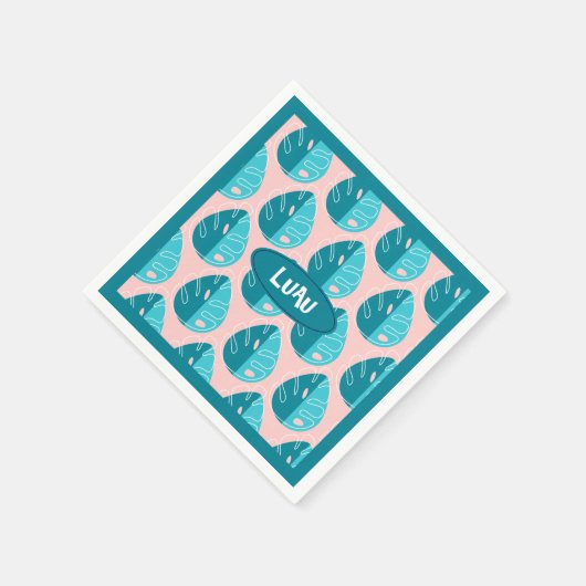 Monstera Leaves - Blue and Pink Serviette (Ecke)