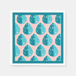 Monstera Leaves - Blue and Pink Serviette