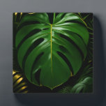 Monstera Leaves Gold Jungle Glamour Fotoplatte<br><div class="desc">Indulge in sophisticated jungle opulence with this stunning high-contrast botanical! Oversized, glossy Monstera leaves gleam in deep emerald green with luxurious metallic-gold veins and delicate gold outlining, set against a dramatic inky black backdrop. Layered palm fronds add depth and richness, creating an instantly glamorous, modern-tropical statement that exudes elegance and...</div>