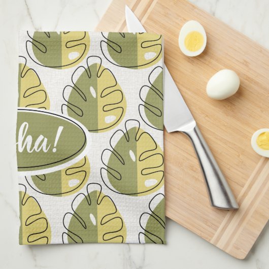 Monstera Leaves - Green Geschirrtuch (Viertel Falte)