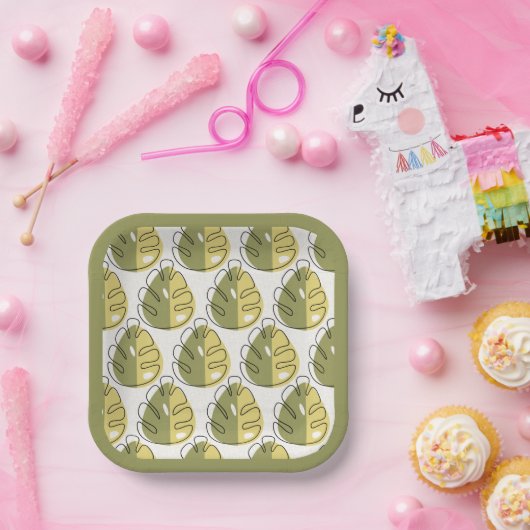 Monstera Leaves – Green Pappteller (Party)