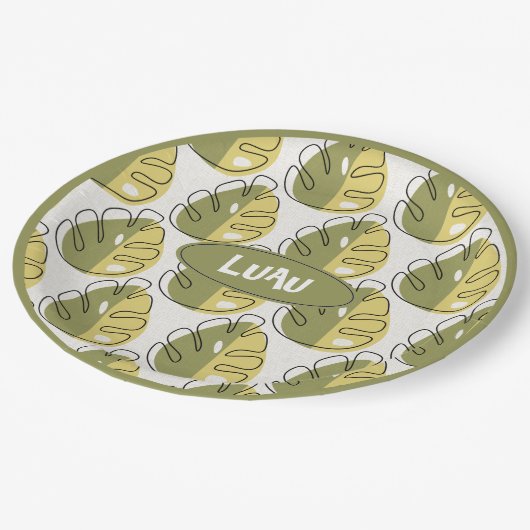 Monstera Leaves – Green Pappteller (Schrägansicht)