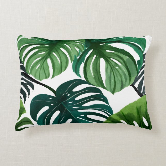 Monstera Leaves Modern Watercolor Botanical Dekokissen (Vorderseite)