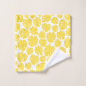 Monstera - Lemon Gelb und Weiß Badhandtuch Set (Waschlappen)
