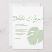 Monstera ・ Moderne Tropische Hochzeit ・ Grünes Lea Einladung (Vorderseite)