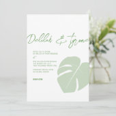 Monstera ・ Moderne Tropische Hochzeit ・ Grünes Lea Einladung (Stehend Vorderseite)