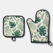 Monstera Mood - Tropisches Leaf Ofenhandschuh & Topflappen-Set (Vorderseite)