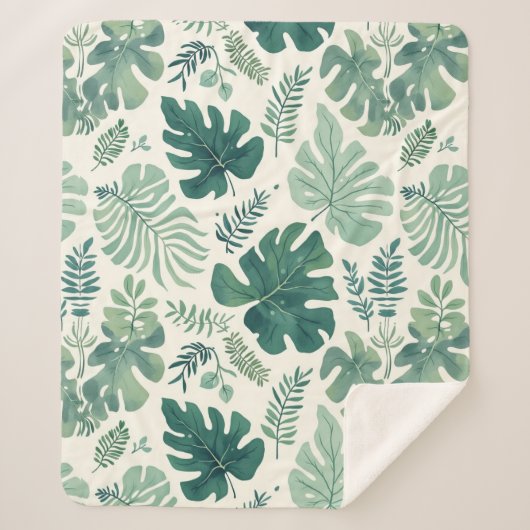 Monstera Mood - Tropisches Leaf Sherpadecke (Vorderseite)