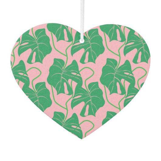 Monstera-Muster in Rosa und Grün Autolufterfrischer (Vorderseite)