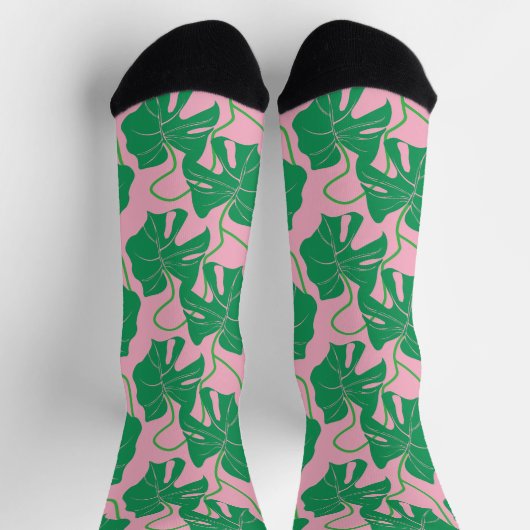 Monstera-Muster in Rosa und Grün Socken (Oben)