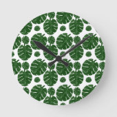 Monstera-Muster  Runde Wanduhr (Vorderseite)