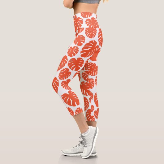 Monstera - Orange und Weiß Capri Leggings (Links)