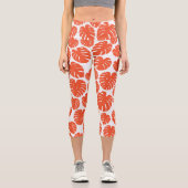 Monstera - Orange und Weiß Capri Leggings (Vorderseite)