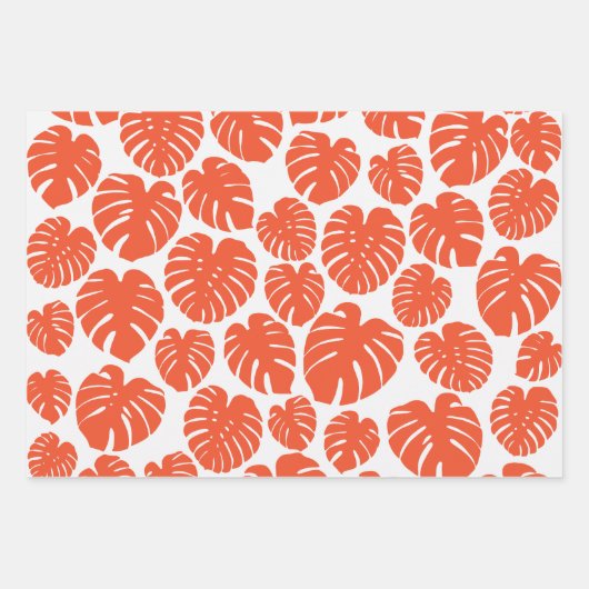 Monstera - Orange und Weiß Geschenkpapier Set (Vorderseite 3)