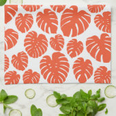 Monstera - Orange und Weiß Geschirrtuch (Gefaltet)