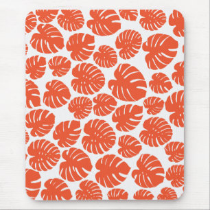Monstera - Orange und Weiß Mousepad