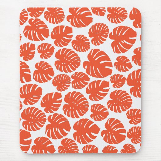 Monstera - Orange und Weiß Mousepad (Vorne)