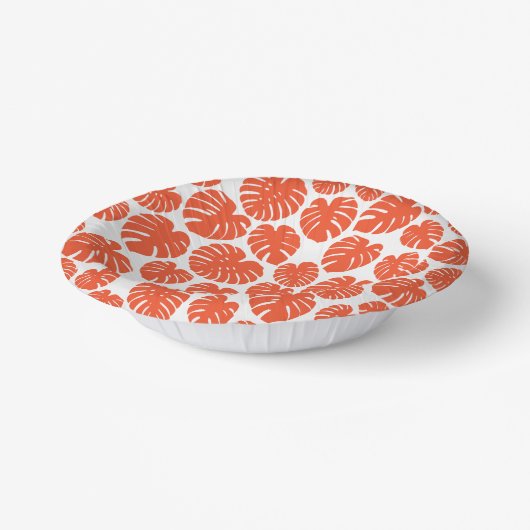 Monstera - Orange und Weiß Pappteller (Gewinkelt)