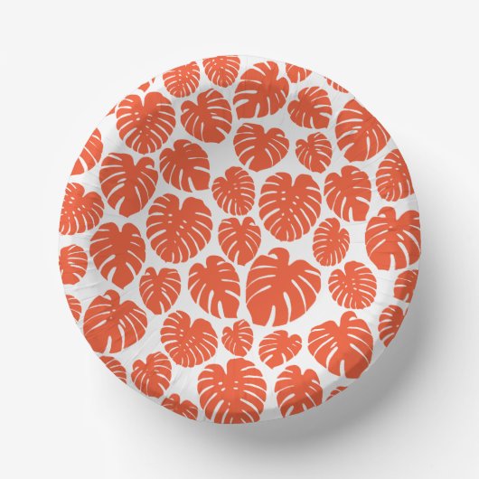 Monstera - Orange und Weiß Pappteller (Vorderseite)