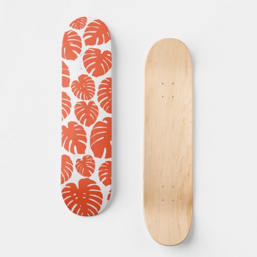 Monstera - Orange und Weiß Skateboard (Vorderseite)