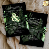 Monstera Palm Black Wedding Gold Folieneinladung