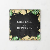 Monstera Palm Black Wedge Dreifach Gefaltete Einladung (Cover)