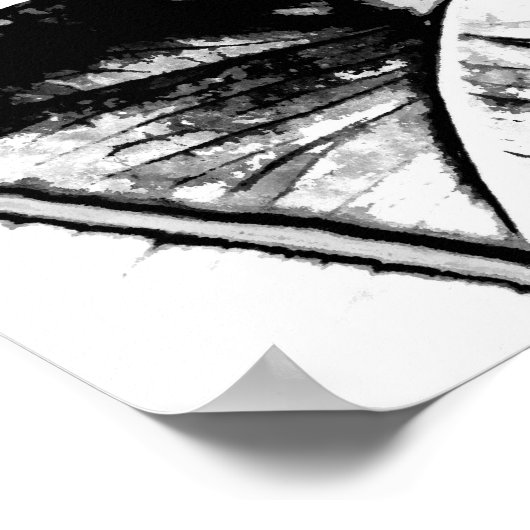 Monstera Palm Blätter tropisch schwarz-weiß Poster (Ecke)