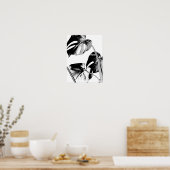 Monstera Palm Blätter tropisch schwarz-weiß Poster (Küche)