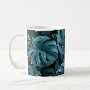 Monstera Palm, Golden Splash Nahtlos. Kaffeetasse