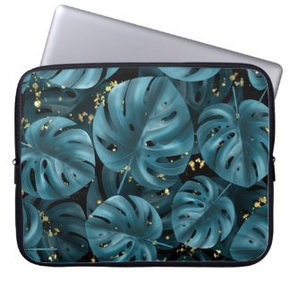 Monstera Palm, Golden Splash Nahtlos. Laptopschutzhülle