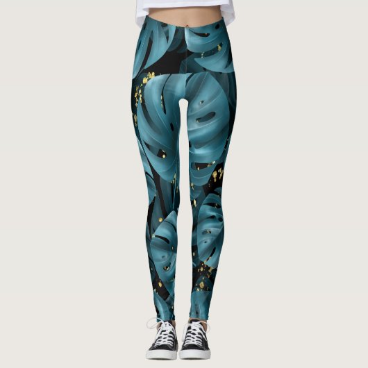 Monstera Palm, Golden Splash Nahtlos. Leggings (Vorderseite)