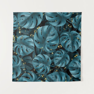 Monstera Palm, Golden Splash Nahtlos. Wandteppich