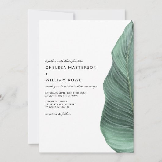 Monstera Palm Leaf Hochzeit Einladung (Vorderseite)