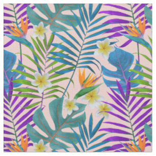 Monstera Palme Trees Plumeria Birds of Paradise Stoff