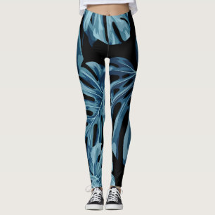 Monstera Pflanze: blaues Blätter Muster. Leggings