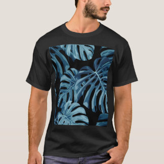 Monstera Pflanze: blaues Blätter Muster. T-Shirt
