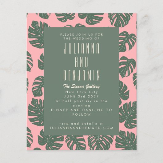 Monstera Pflanze Botanisches Rosa Grüne Hochzeit (Vorderseite)