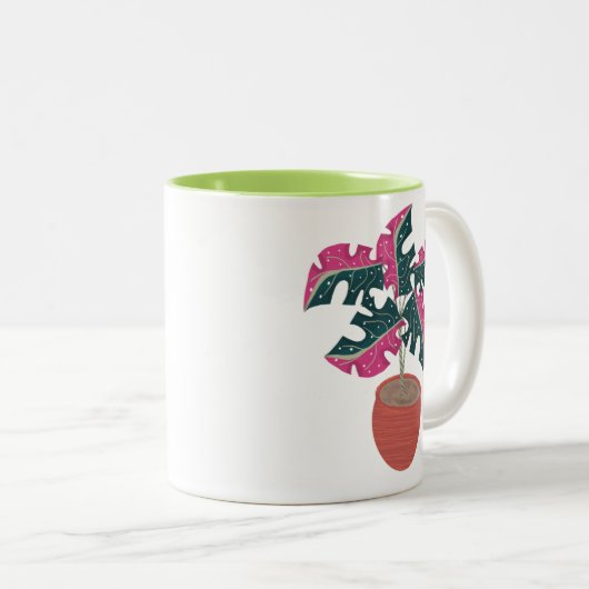 Monstera Pflanze Pink Green Zweifarbige Tasse (VorderseiteRechts)
